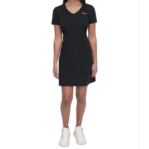 DKNY Sport Studded Logo V Neck T-shirt Dress - Picture 1 of 10